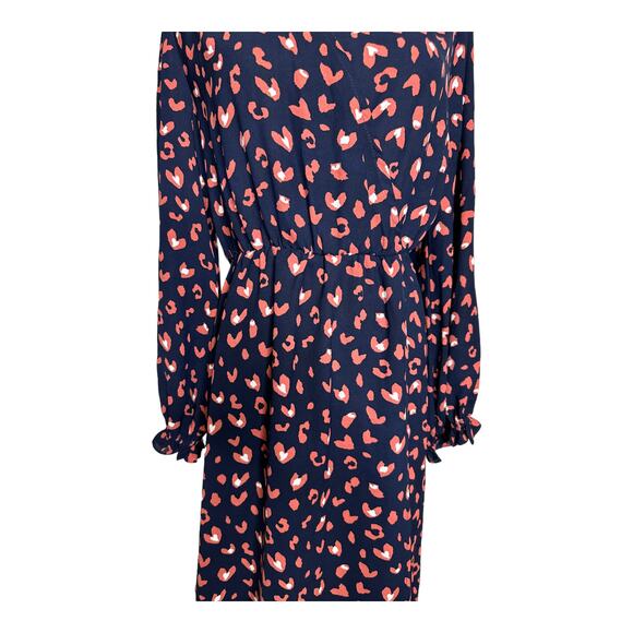 Glam navy blue animal print long sleeves dress size M - Picture 8 of 12